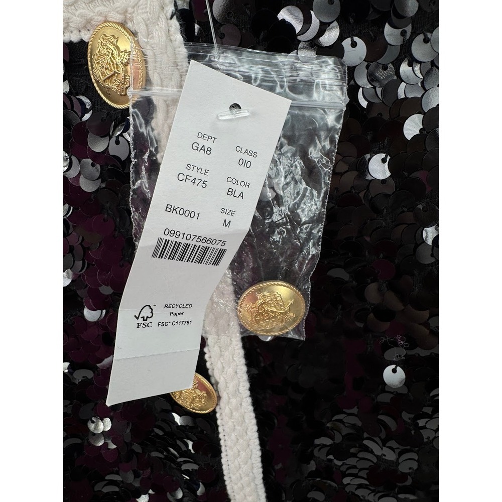 J.Crew Sequin Lady Jacket Black White Contrast Gold Button CF475 M NEW - Picture 7 of 11